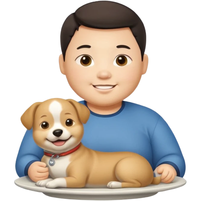 A fat Chinese boy with a dog sitting on his plate  emoji