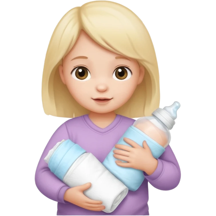 CUTE BABY GIRL WITH BOTTLE AND STACK OF DIAPERS emoji