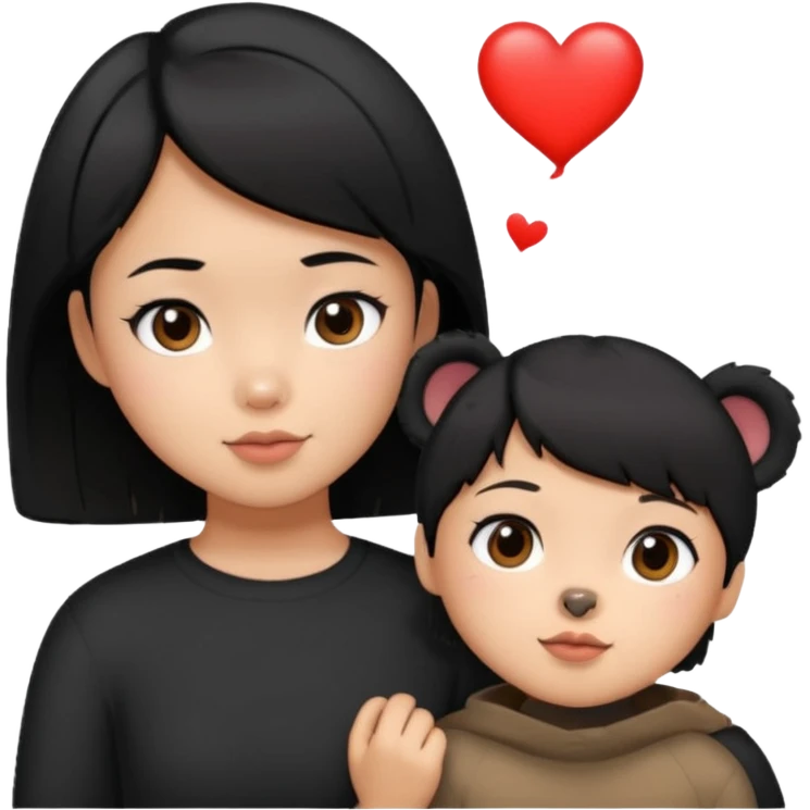 An elegant bear in love with a sexy Asian girl with short hair wearing black emoji
