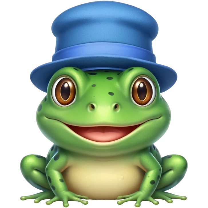 frog blinking and smiling while wearing a blue hat emoji