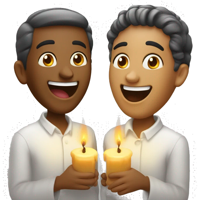 two people laughing with shabbat shalom candles emoji