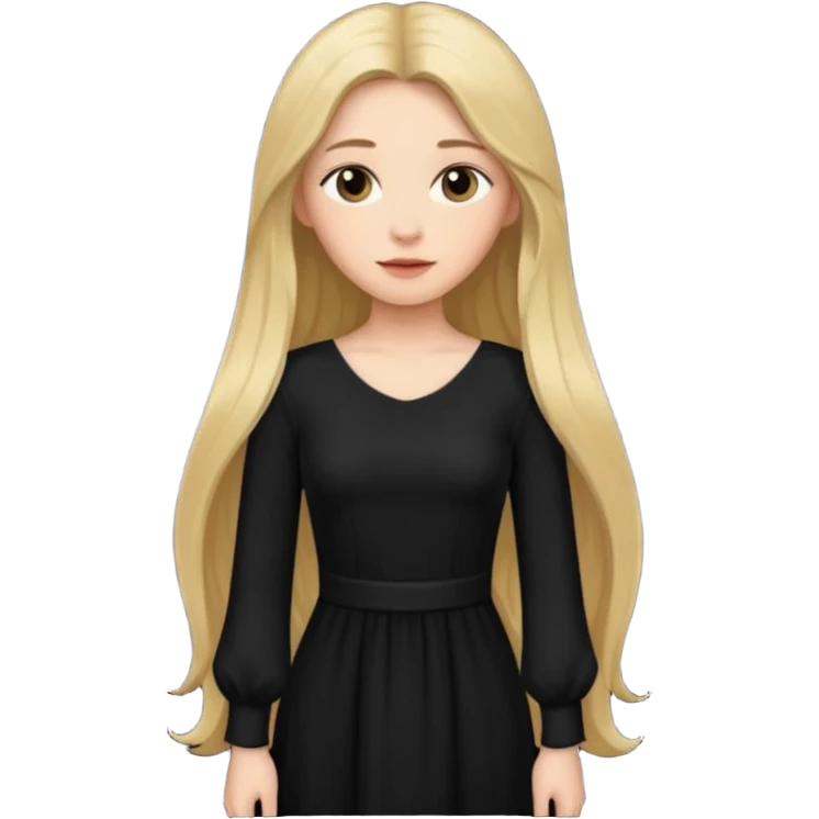 دختری با موهای بلند و لباس بلند دامنی و آستین بلند مشکی شیک و زیبا emoji