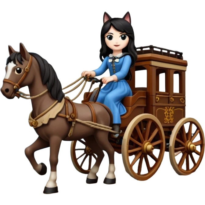  Rustic Lego antique wood detailed 1854 pretty dark-haired Catgirl driving a huge horse-drawn stagecoach Caravan on a bumpy scary ghost trail in the woods  emoji