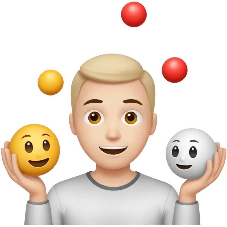 person juggling happy face, sad face, and neutral face balls equally emoji