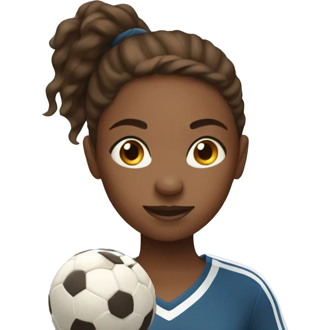 Brown hair girl playing soccer with brown skin emoji