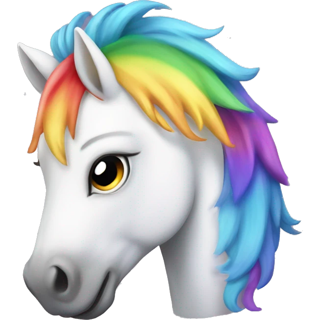 white horse with rainbow mane, sparkle, cartoon style emoji