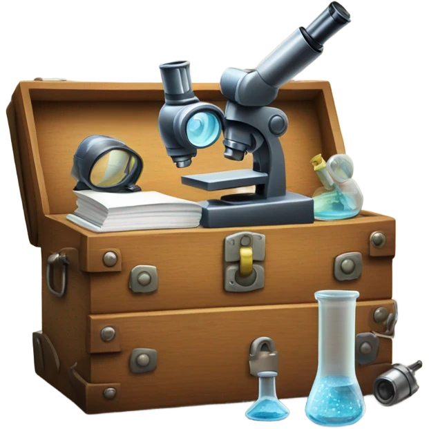 toolbox for scientist with a book, glasses, microscope emoji