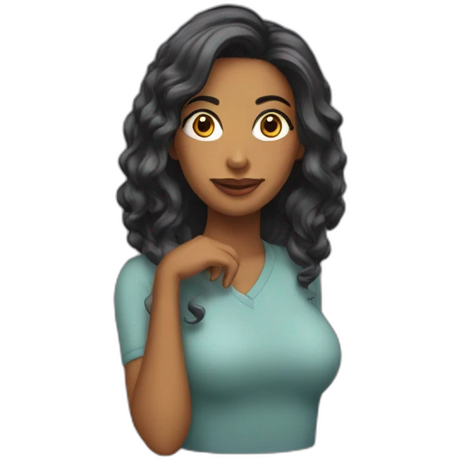 Uma linda mulher colocando uma peruca emoji