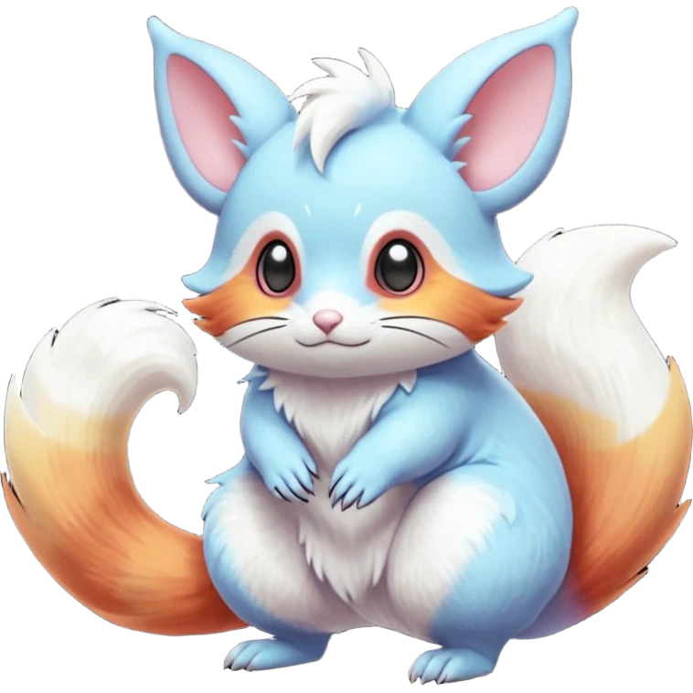  Shiny iridescent light warmly colored reddish-orange-gold-gradients vibrant bioluminescent colorful pastel flourishing flurry fuzzy Absol-Minccino-Furret-Zangoose-Chinchilla-Stitch-fusion-animal-Fakémon-hybrid-creature  emoji