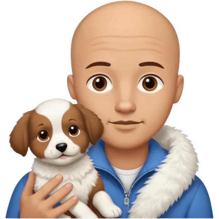 Bald guy, brunette and white puppy emoji