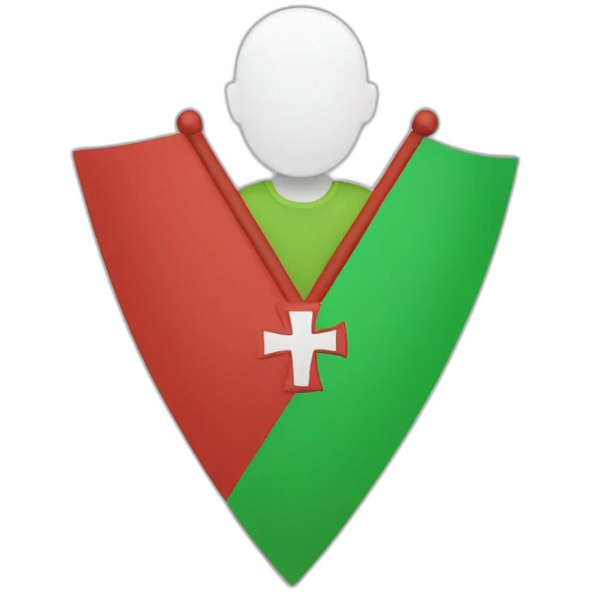 person holding a flag with a red triangle on the left and a green little cross in the middle the background is white. emoji