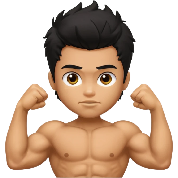 generate a pretty tan bratz boy with black messy hair flexing his biceps emoji