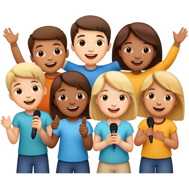 group of children singing together, joyful and friendly emoji