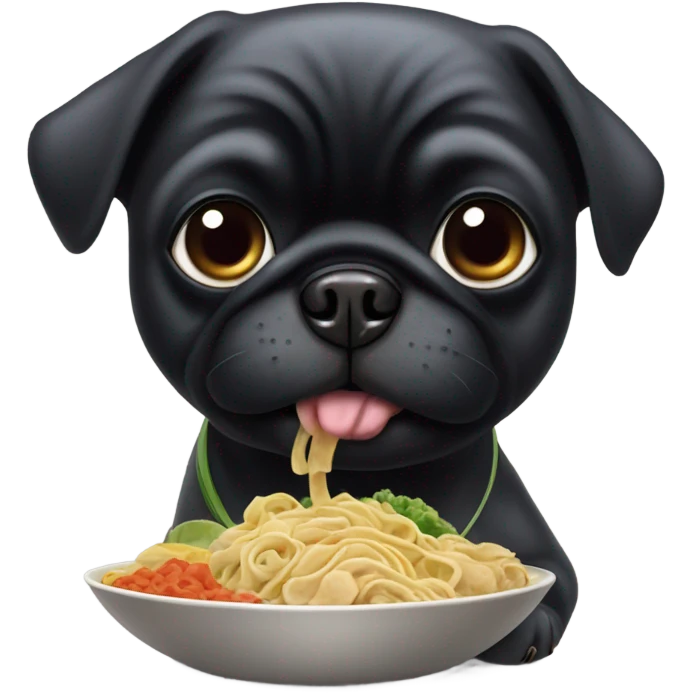 Black pug eating Chinese food emoji