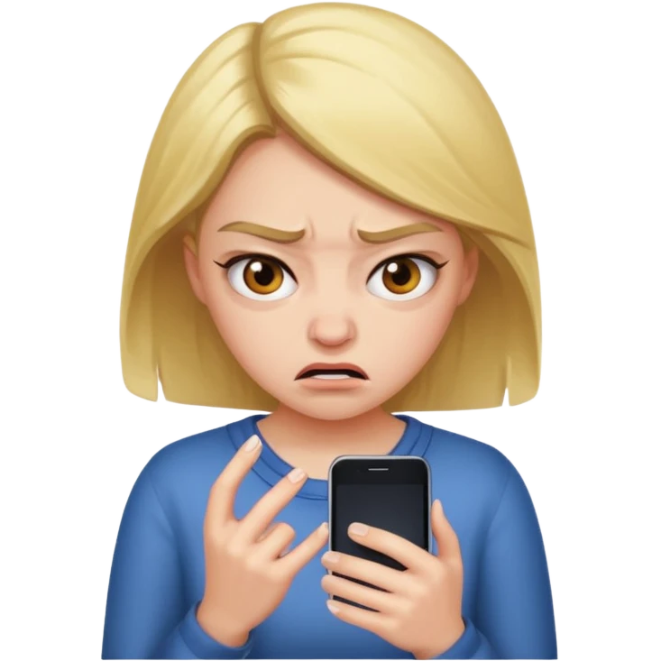  are you crazy? there is two phone..........only one phone and the girl's feeling is not so embarrassed or angry. please create 'angry and embarrassed girl looking at her 'one' cell phone'  emoji