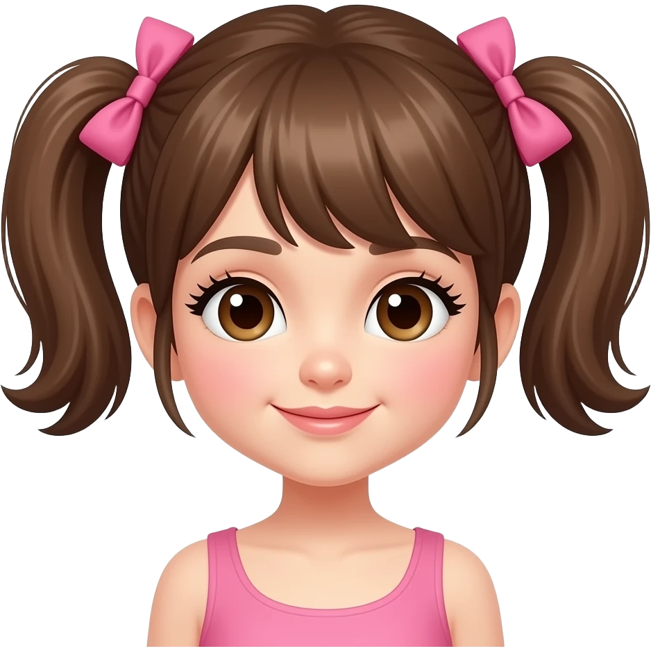 apple emoji style cute girlwith brown short pigtails and pink bow long eyelashes emoji