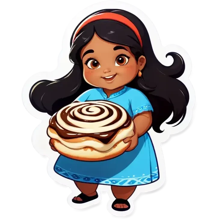 fat indian girl with long black hair eating cinnamon rolls emoji