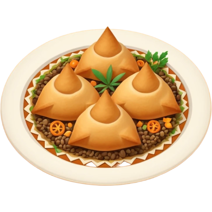 Uzbek cuisine humanless avatar in bright emoji-style illustration. Classic dishes like plov and samsa, warm golden and earthy tones, simple shapes, flat design, high contrast, friendly and appetizing. emoji