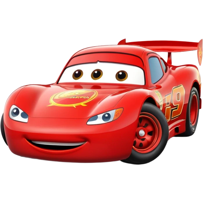 red cartoon race car with big eyes, inspired by Lightning McQueen emoji
