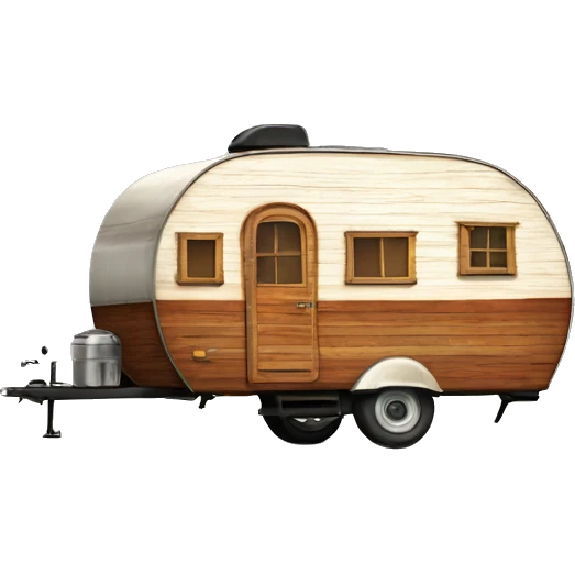 Realistic angle view vintage round wooden gypsy travel trailer isolated.  emoji