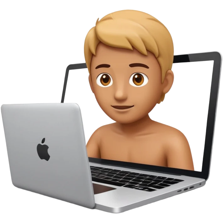 Online course, laptop screen with a person emerging teaching something. Lesson, video course, semi 3D emoji style emoji
