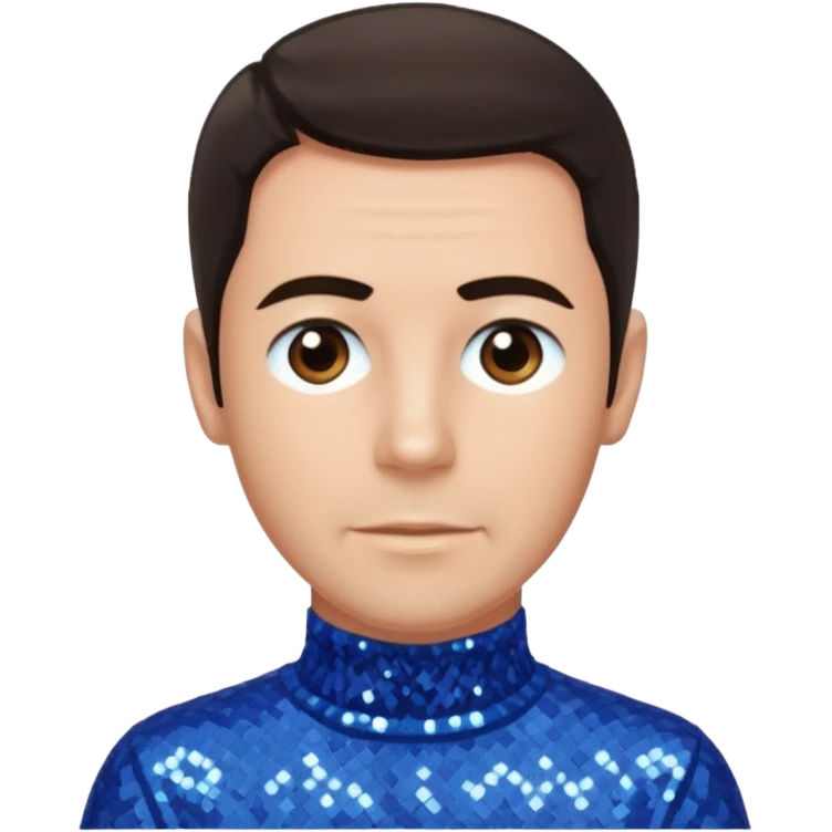 Anthony Field from The Wiggles with dark brown hair, blue sequin skivvy shirt, fair skin emoji