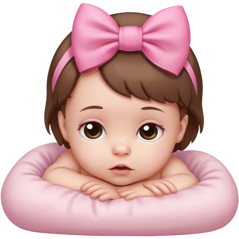 White newborn baby with brown hair and pink bow emoji