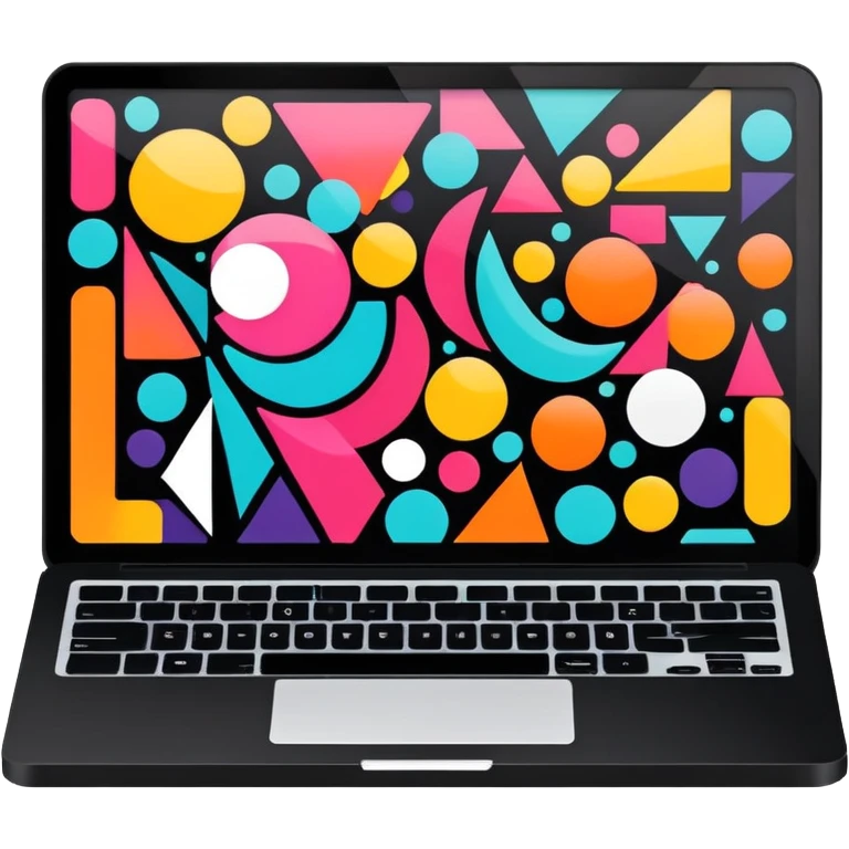 framed digital laptop artwork with abstract vector shapes inside emoji