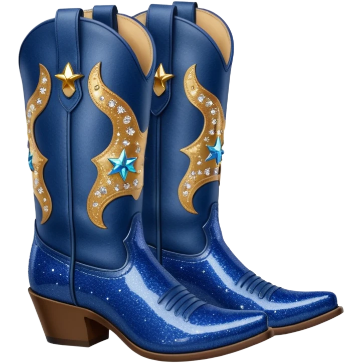 Realistic navy blue fashion cowgirl boots with sparkly shiny glitter  emoji