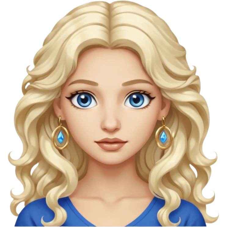 Attractive Greek woman with a wide face, baddie look, Long wavy white-blonde hair and gold hoop earrings and blue eyes emoji