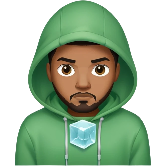 Man in green hoodie with black middle part as an icecube  emoji