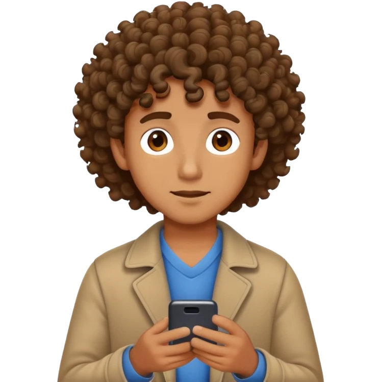 Brown boy with curly hair Trading on his phone  emoji