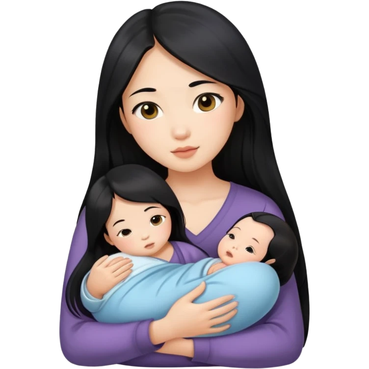 Beautiful Asian girl with long black hair holding newborn emoji