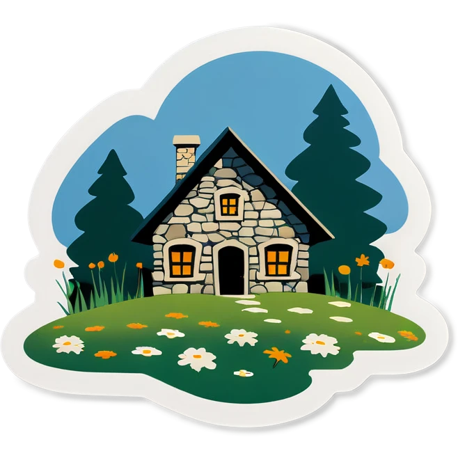 Stone house in a meadow emoji