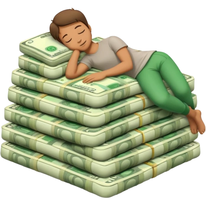 happy person napping on mattress of money emoji