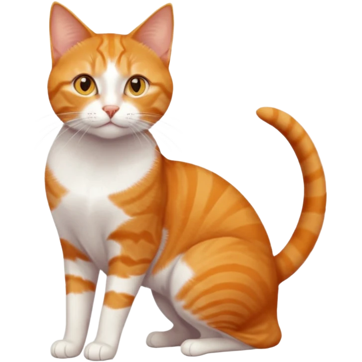 full body orange domestic shorthair slim cat with yellow/orange eyes and a white triangle pattern on his face playing emoji