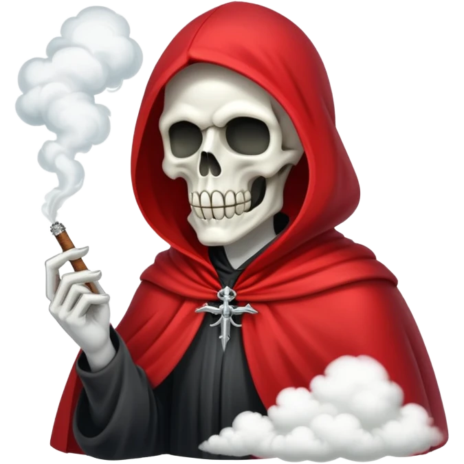 grim reaper in red cape smoking weed with loads of smoke in the air emoji