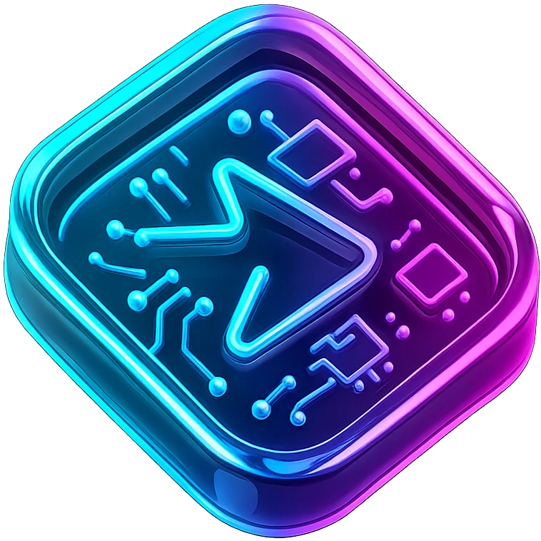 logo for an application, neon style colors, black background, modern and eye-catching emoji