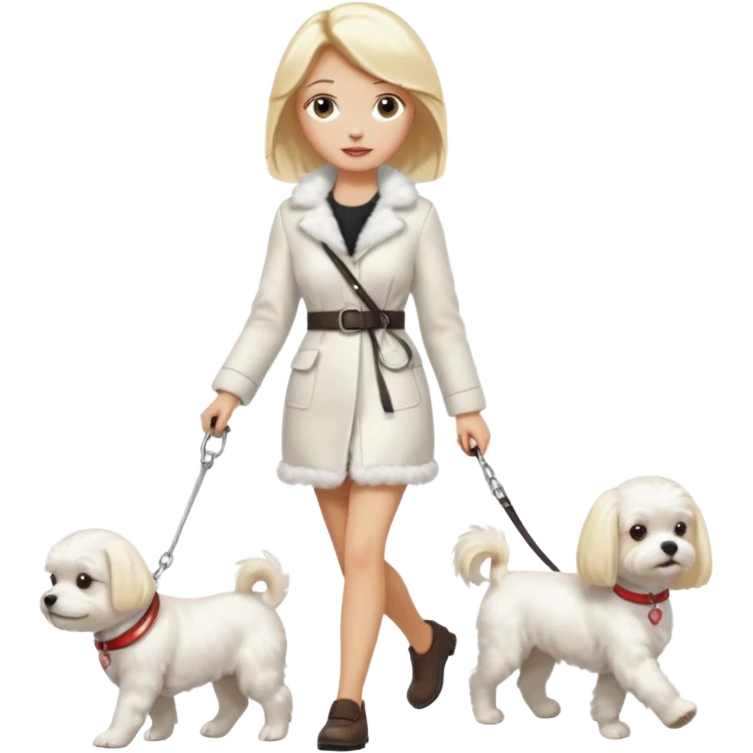 blonde woman walking Maltese dog emoji