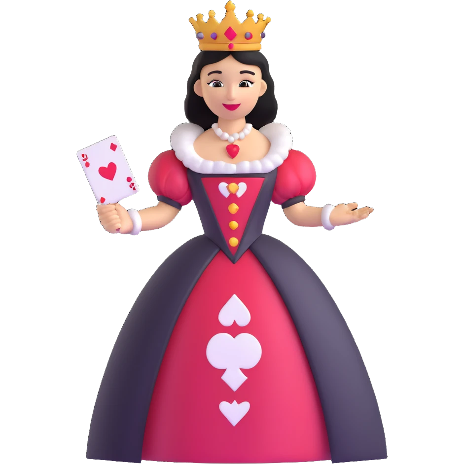 Queen of Hearts from Alice in Wonderland, holding a playing card emoji