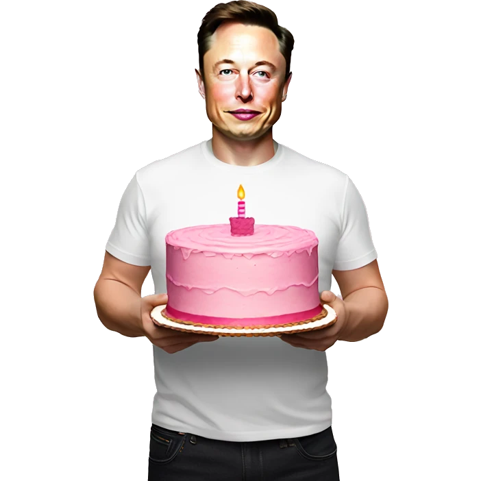 Elon musk holding a pink cake emoji