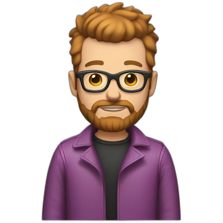 white man with brown beard and pink mohawk haircut and thick glasses wearing a leather coat emoji