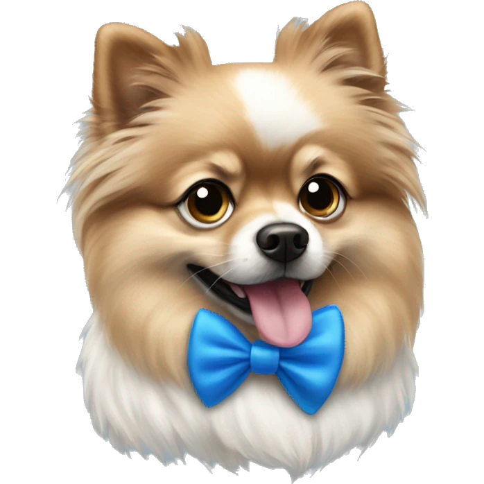 Merle Pomeranian with blue bow tie emoji
