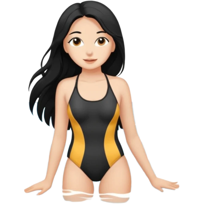 검은 긴 머리의 소녀, 바다를 좋아하고, 차분한 성격, 바다를 좋아하는, 바다를 좋아하는, emoji