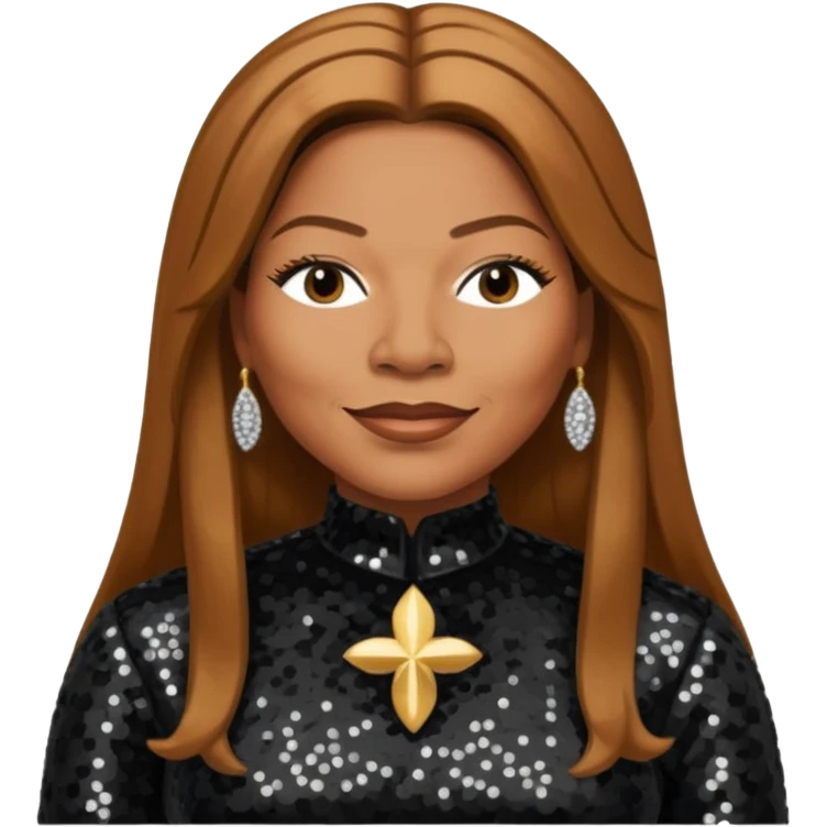 Queen Latifah with long light brown hair, black sequin outfit emoji
