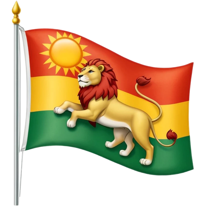 A flag with three horizontal color that upper is Green , middle is White and in down red color, in the White line is a lion and sun that sunrises from back of lion in the middle line  emoji