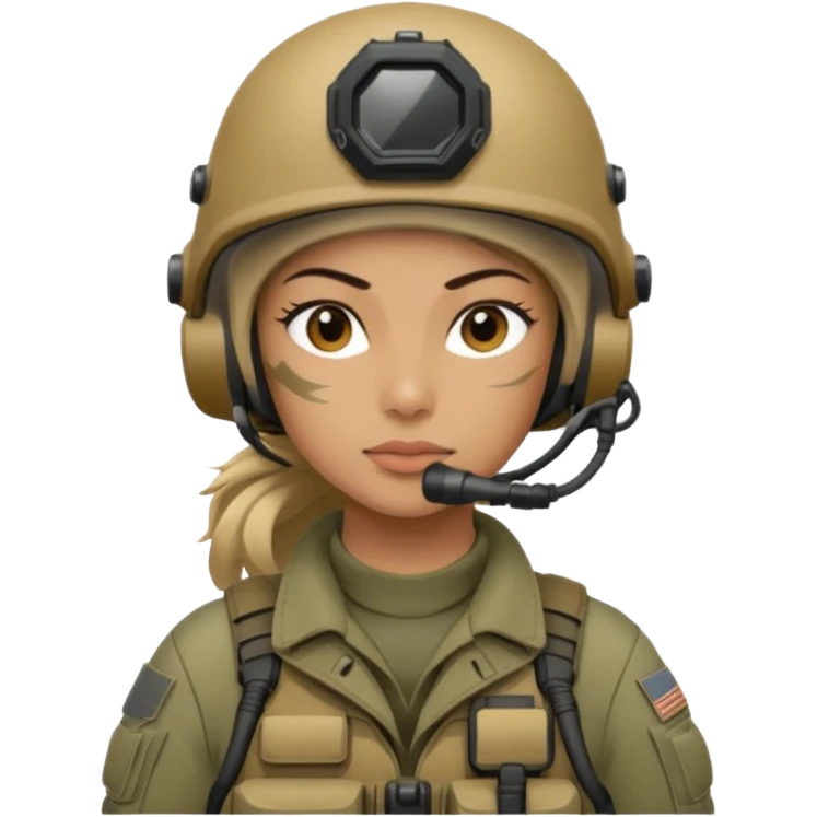 female special operations communications operator with combat gear head profile only emoji