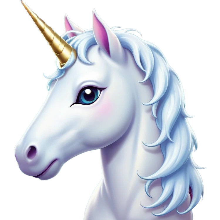 Cinematic Comical White Unicorn Portrait Emoji, Head tilted dramatically with an exaggeratedly amused expression, featuring a slender, radiant form with a playfully sparkling horn and wide, comically expressive eyes full of enchanting disbelief, Simplified yet hilariously expressive features, highly detailed, glowing with a slightly sassy magical glow, high shine, dramatic yet playful, stylized with an air of cheeky mythic mischief, soft glowing outline, capturing the essence of a meme-worthy white unicorn that looks ready to prance its way into viral fame! emoji