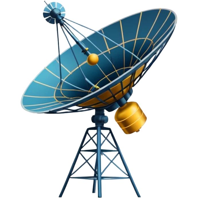 Minimalist emoji-style sticker of an old-school satellite antenna with distorted, glitched signal waves. Clean icon style. emoji