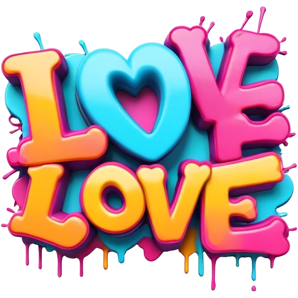3D style, graffitied word Love emoji